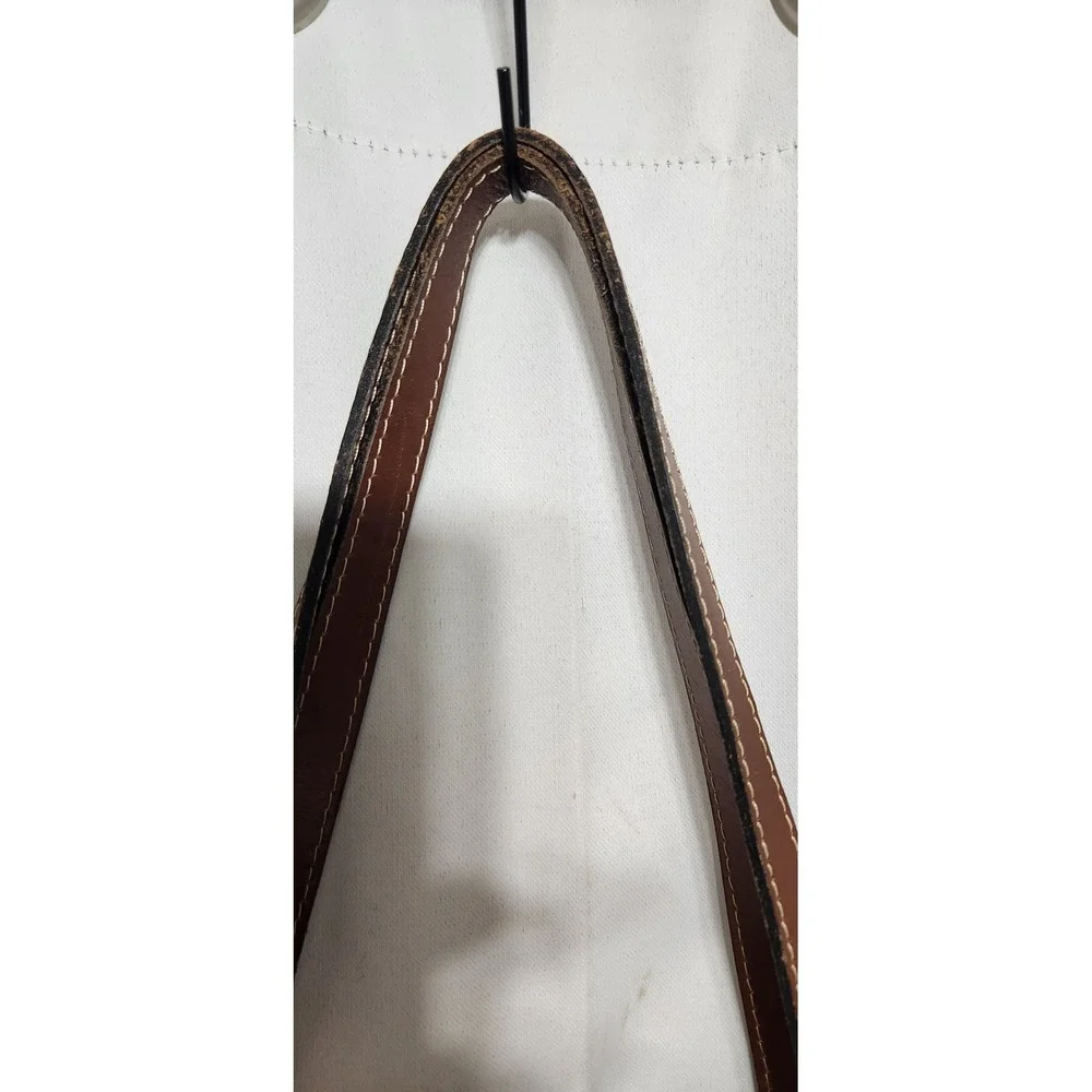 Patricia Nash Poppy Cognac Brown Leather Shoulder Bag Tote Contrast Stitching